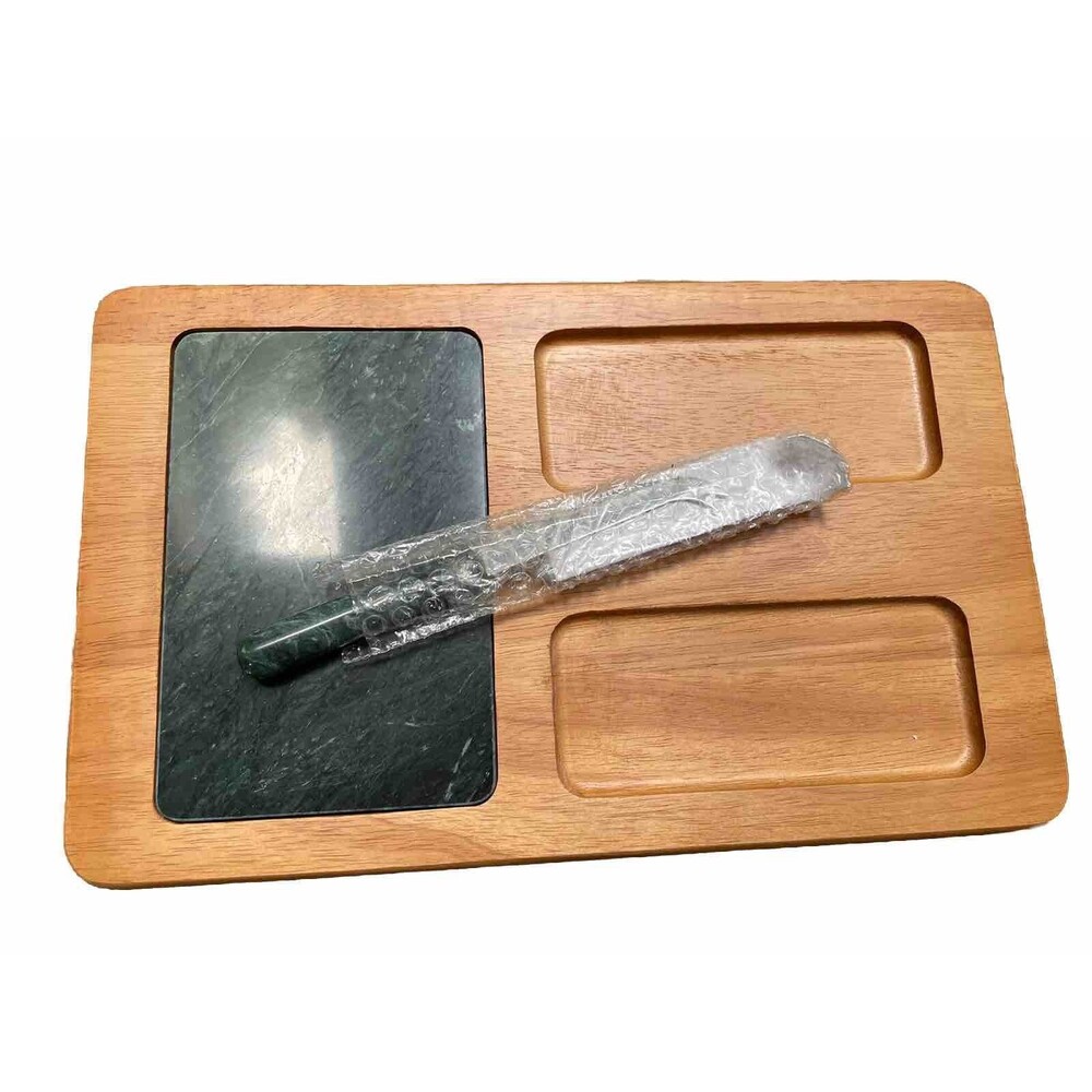 Sonoma Serving Tray Server Charcuterie Board Cheese Knife Wood Marble Green Gift